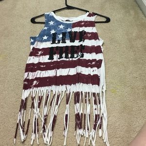 American flag live free crop top