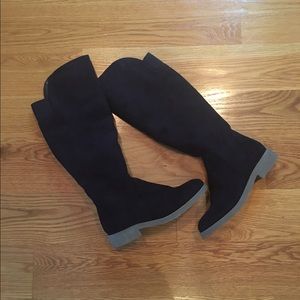 Black faux suede tall boots