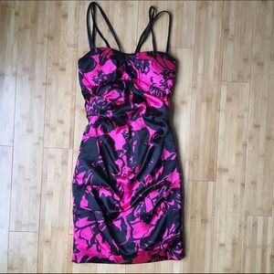 Strappy black and pink party dress