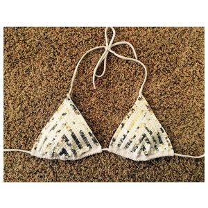 Victoria's Secret Silver Sequin String Bikini Top