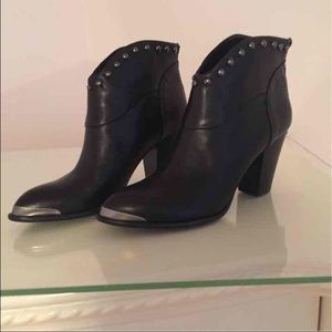 B. Makowsky Black Studded Leather Ankle Boots