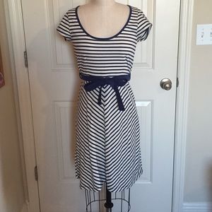 Retro Nautical navy and white striped jersey dress