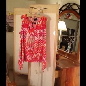 Red &Citrus Chest Embellished Side Tail Tank Sz L