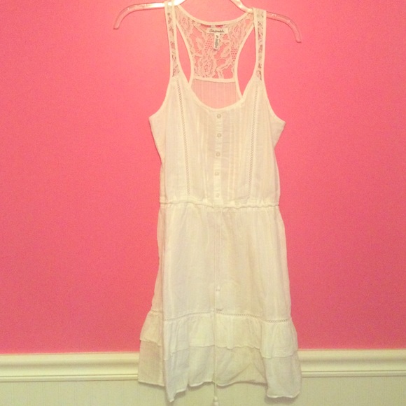 white sundress with draw string & lace razor back! - Picture 1 of 3