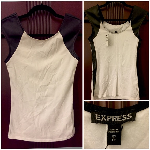 *NWT* Express White T-shirt w/ blk leather accent