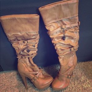 Tan knee-high boots