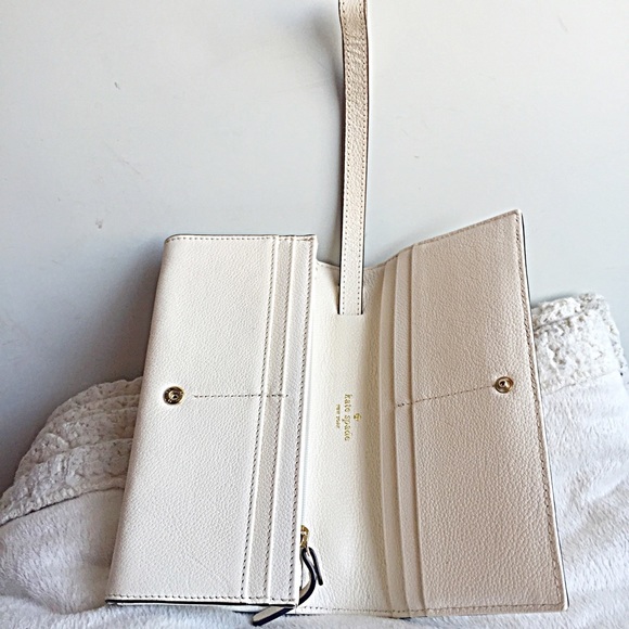EUC KATE SPADE WHITE LEATHER BOW WALLET WRISTLET - Picture 3 of 4
