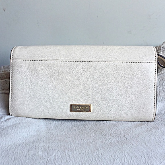 EUC KATE SPADE WHITE LEATHER BOW WALLET WRISTLET - Picture 2 of 4