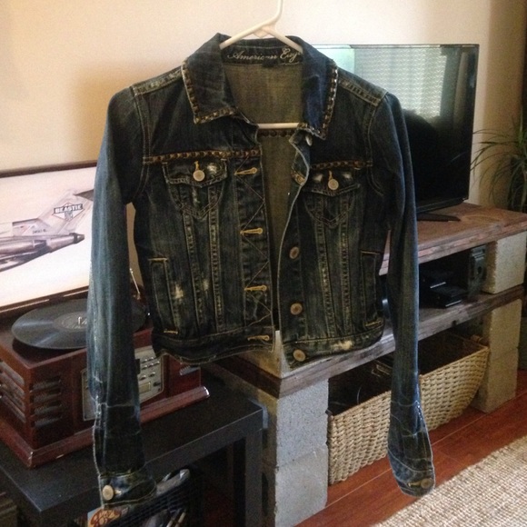 Studded and Distressed Dark Denim Jacket
