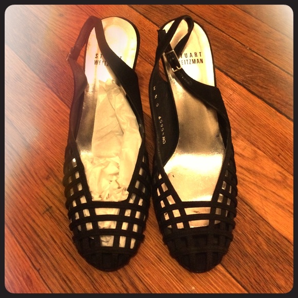 Stuart Weitzman strappy sling back heels in black