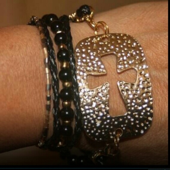 Gold Cross Wrap Around Bracelet ~ Handmade - Picture 1 of 4