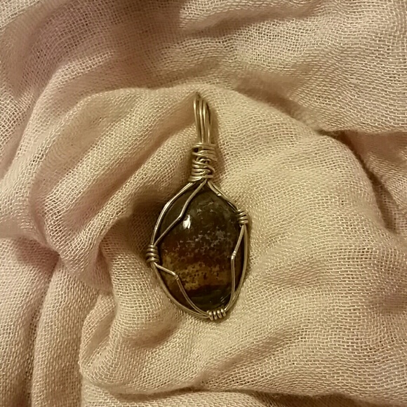Wire wrapped brown stone pendant