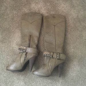 Distressed tan studded boots