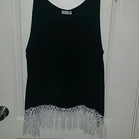 Black with white fringe bottom top