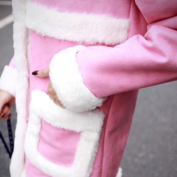Pink fleece suede overcoat