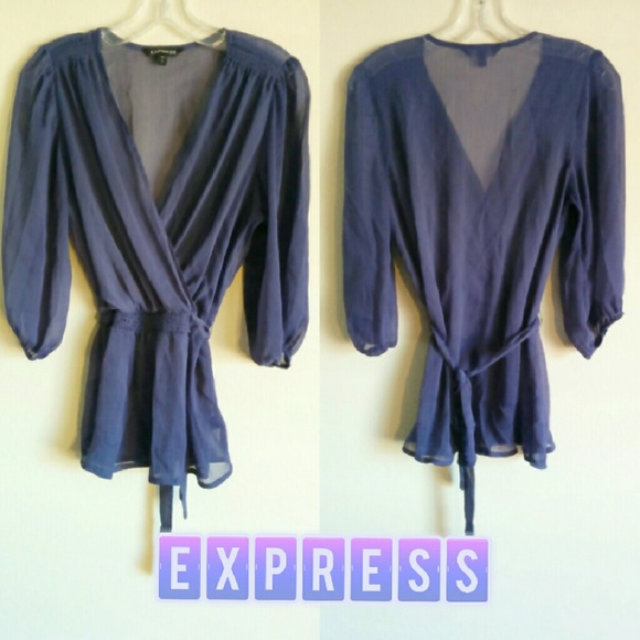 Express Tops - Express Wrap Front Sheer Peplum Blouse M