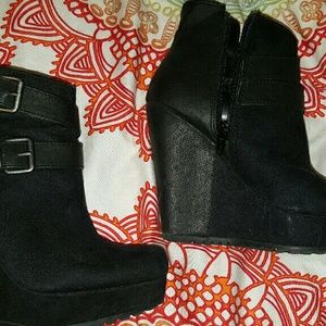 Black wedge ankle bootie