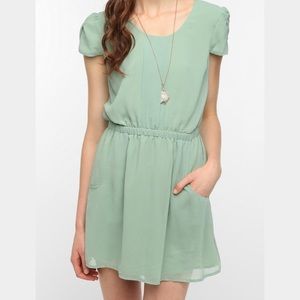 Mint chiffon slitback dress with cap sleeves