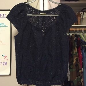 Hollister dark blue lace blouse