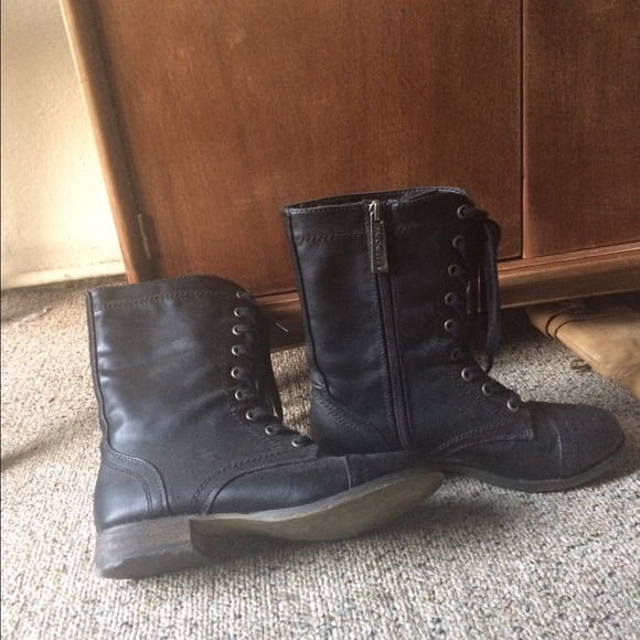 Black Leather Combat Boots