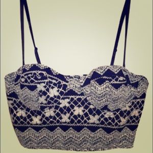 Ecote black and white embroidered bustier top