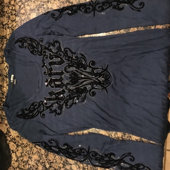 Long sleeve navy blue bedazzled shirt