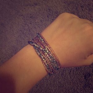 Gold and light blue beaded bracelet