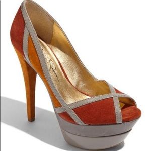 Jessica Simpson Orange Tan & Gray Heels