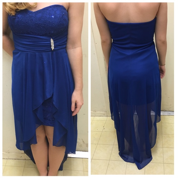 High Low, Strapless, Blue Dress