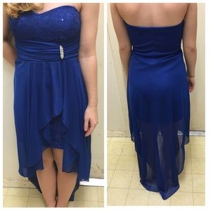 High Low, Strapless, Blue Dress