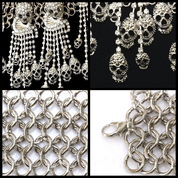 D29 Silver Crystal Dangling Skull Necklace - Picture 4 of 4