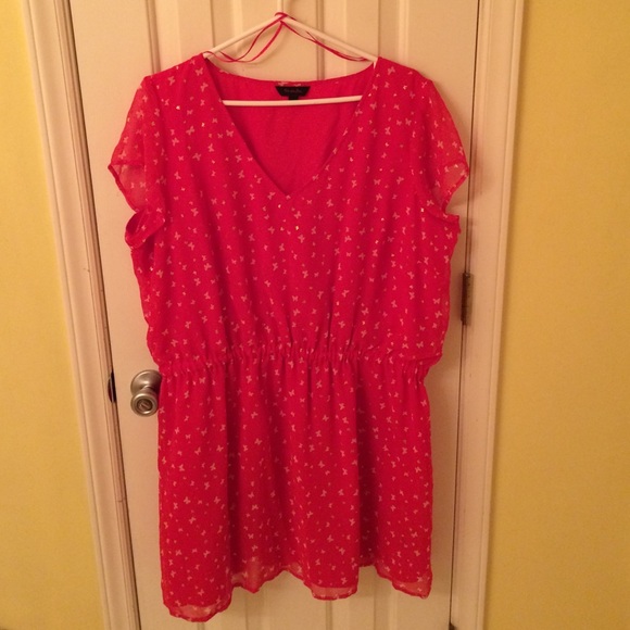 Orange with Gold Butterflies V-Neck Dress - Picture 1 of 3