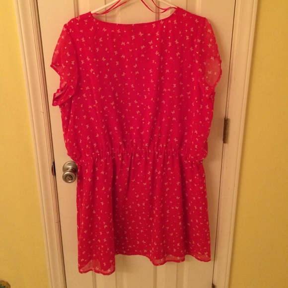 Orange with Gold Butterflies V-Neck Dress - Picture 2 of 3