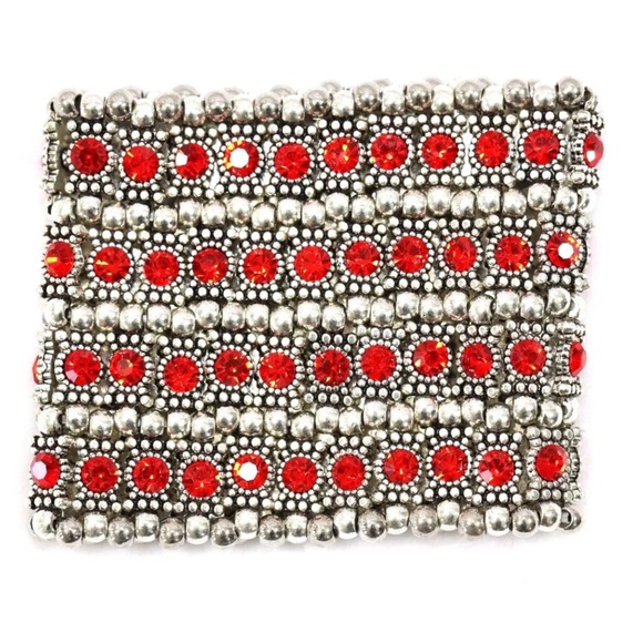 4 Row Silver Red Crystal Beaded Bracelet - Picture 3 of 5
