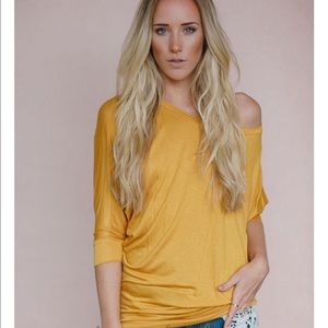 3/4 sleeve mustard yellow shirt