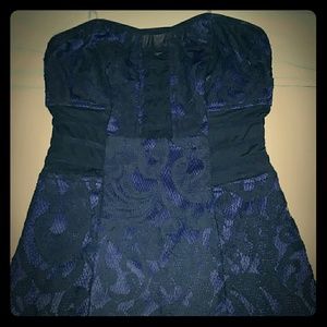 Black lace strapless mini dress