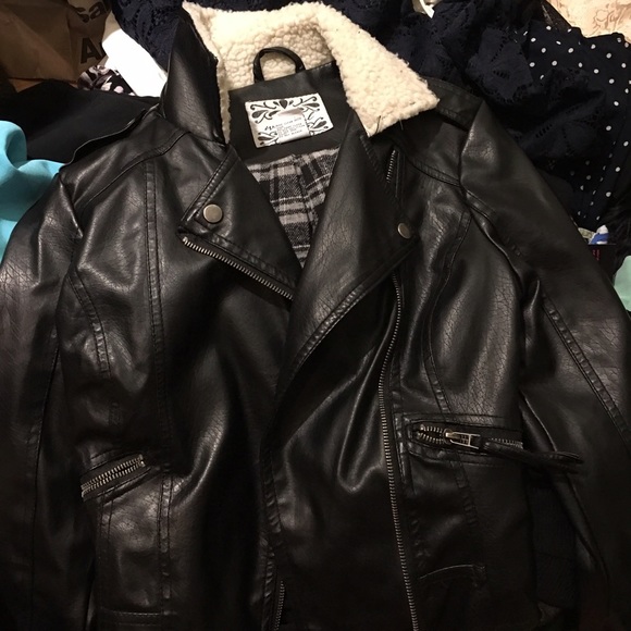 Black Faux leather jacket with fur!
