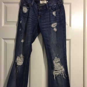 Abercrombie flare distressed dark denim jeans