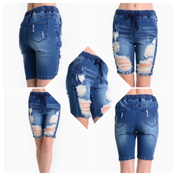 DESTROYED DENIM BERMUDAS - Picture 2 of 2