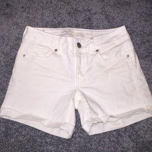 AEO white denim midi shorts