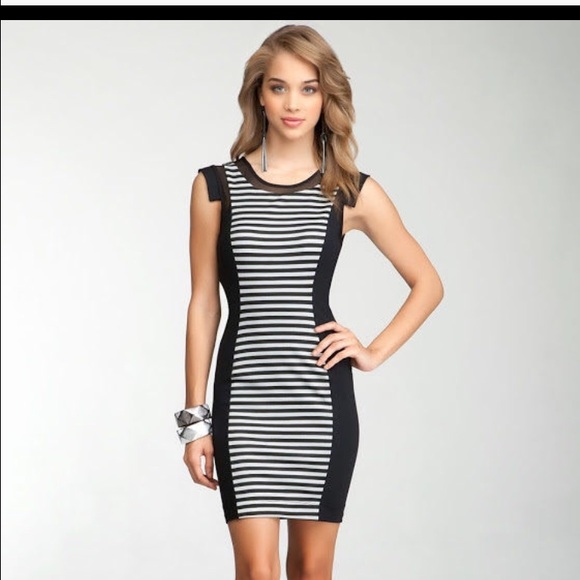 Bebe mesh/striped dress. Black & white. Size small