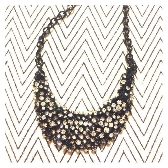 JCREW rhinestone bib necklace with black chain