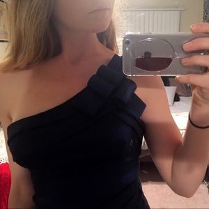 One shoulder navy mermaid style dress from Caché.