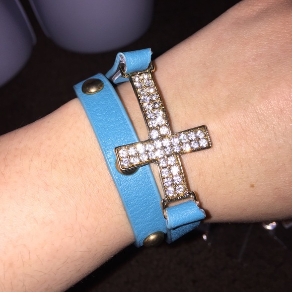 Teal Rhinestone Cross Bracelet