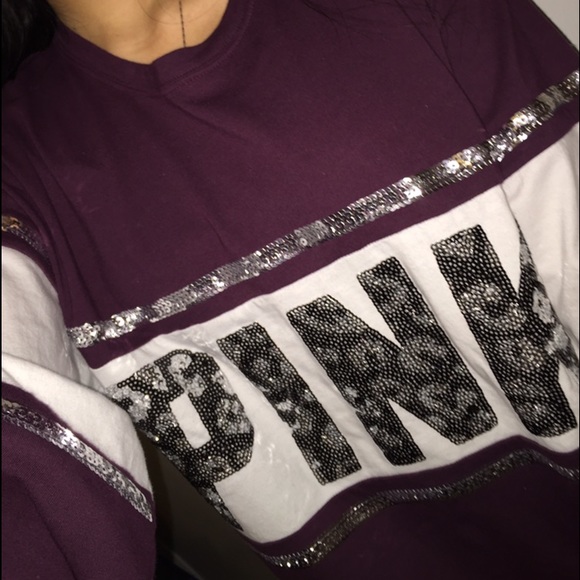Sold on merc. VS Pink maroon cheetah bling crew - Picture 1 of 2