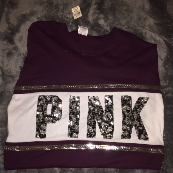 Sold on merc. VS Pink maroon cheetah bling crew - Picture 2 of 2