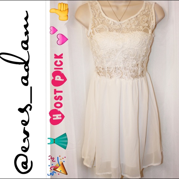 Mini White Crochet and Chiffon Dress