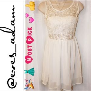 Mini White Crochet and Chiffon Dress
