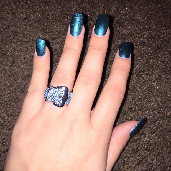 Blue Rhinestone Buckle Ring