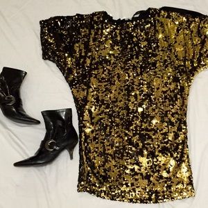 Black and Gold Sequin Cocktail Dress